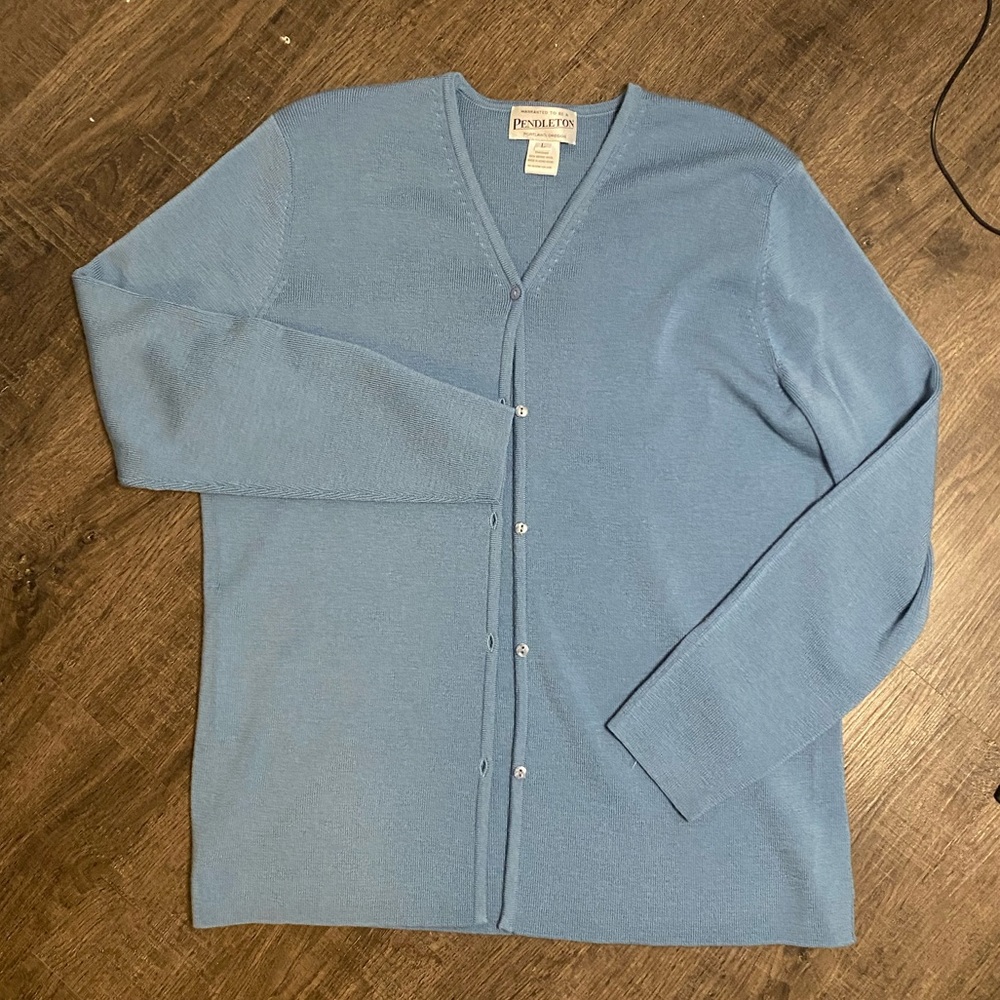 Women’s Large Wool Pendleton Blue Button Cardigan - image 2